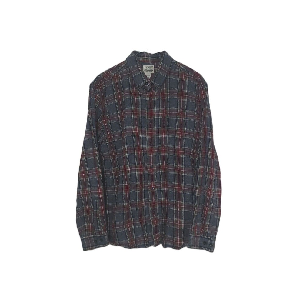 LL Bean Slightly Fitted Flannel Shirt Mens Size L Plaid Button Up Long Sleeve